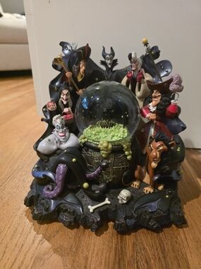 Disney Villains Snow Globe Display with Green Cauldron and Multicolor Characters